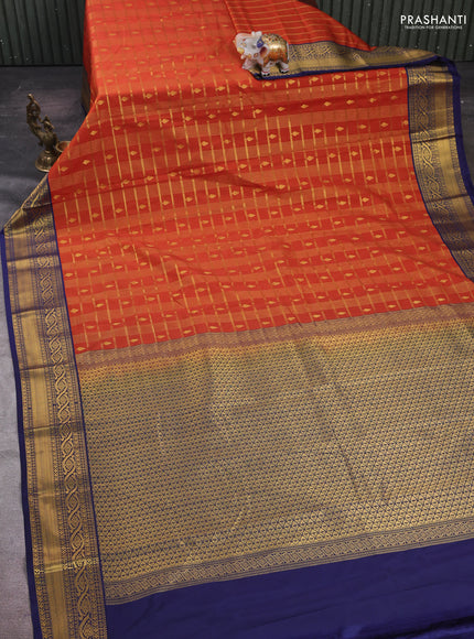Rust & Blue Semi Kanchipram Silk - Buttas