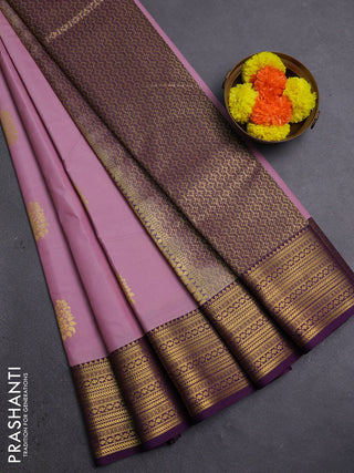 Peach Pink & Purple Semi Kanchipram Silk - Checks