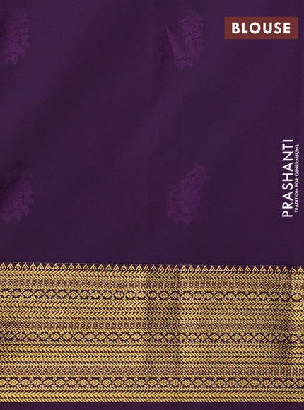 Peach Pink & Purple Semi Kanchipram Silk - Checks