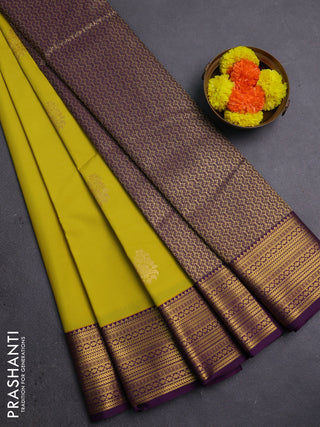 Lime Green & Purple Semi Kanchipram Silk - Buttas