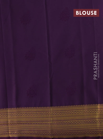 Lime Green & Purple Semi Kanchipram Silk - Buttas