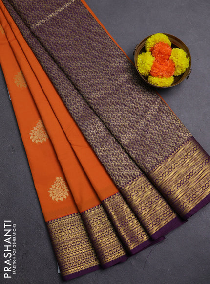 Orange & Purple Semi Kanchipram Silk - Buttas