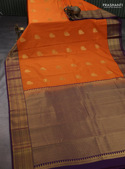 Orange & Purple Semi Kanchipram Silk - Buttas