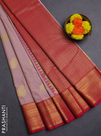 Peach    & Red Semi Kanchipram Silk - Buttas