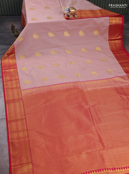 Peach    & Red Semi Kanchipram Silk - Buttas