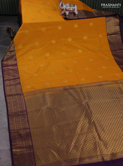Mustard Yellow & Violet Semi Kanchipram Silk - Buttas