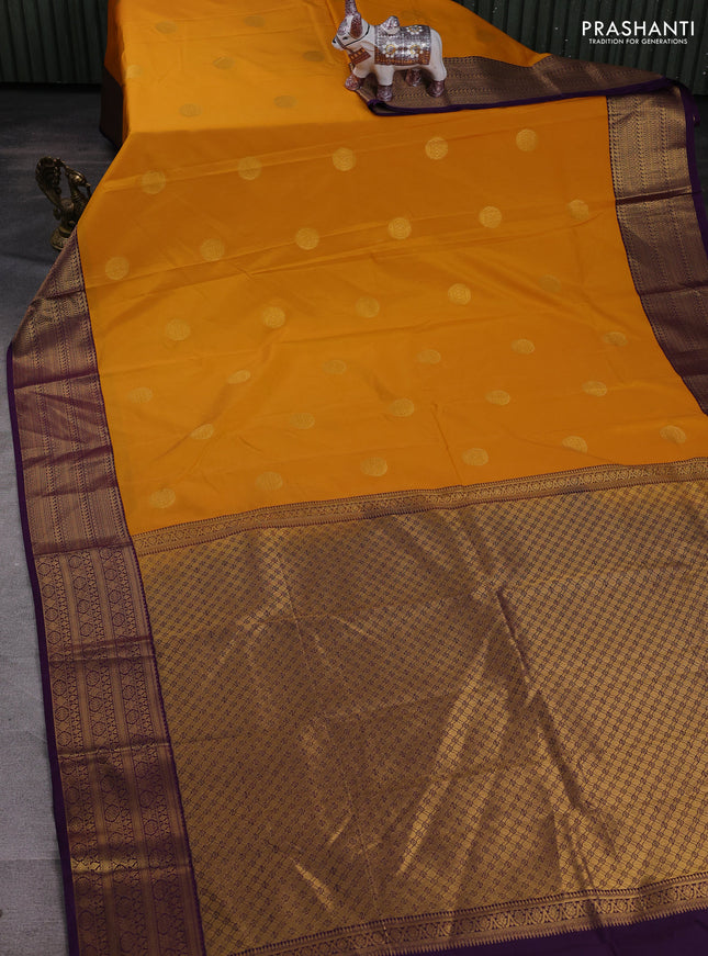 Mustard Yellow & Violet Semi Kanchipram Silk - Buttas