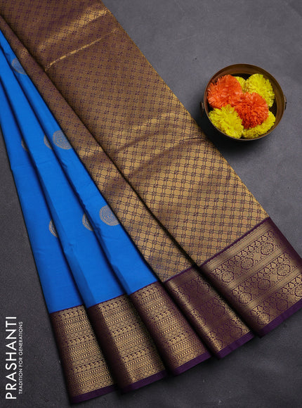 Cs Blue & Violet Semi Kanchipram Silk - Buttas