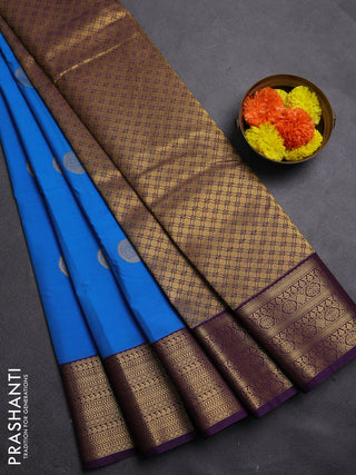 Cs Blue & Violet Semi Kanchipram Silk - Buttas