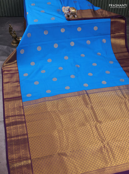 Cs Blue & Violet Semi Kanchipram Silk - Buttas