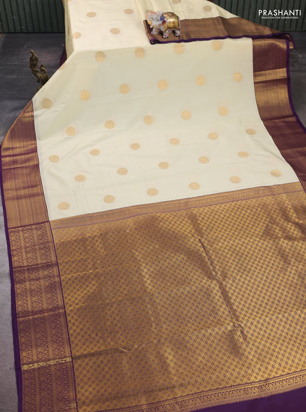 Cream & Violet Semi Kanchipram Silk - Buttas