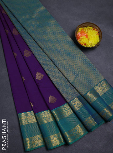 Violet & Green Semi Kanchipram Silk - Buttas