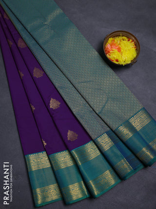 Violet & Green Semi Kanchipram Silk - Buttas