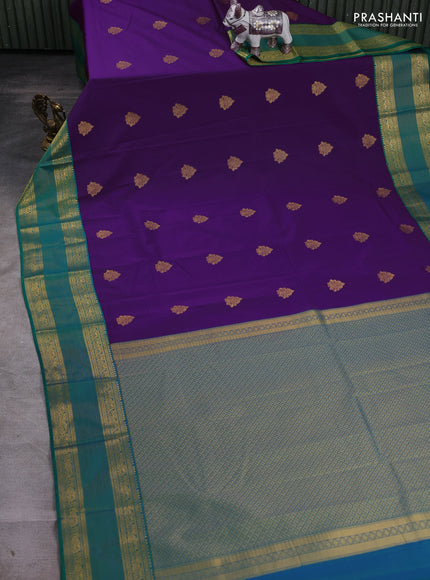 Violet & Green Semi Kanchipram Silk - Buttas