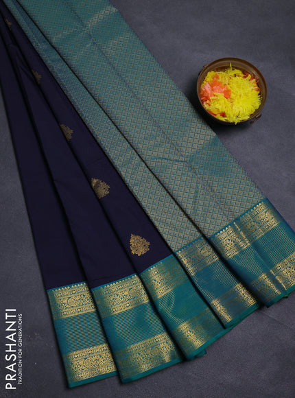 Navy Blue & Green Semi Kanchipram Silk - Buttas