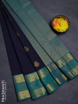 Navy Blue & Green Semi Kanchipram Silk - Buttas