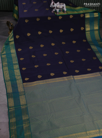 Navy Blue & Green Semi Kanchipram Silk - Buttas