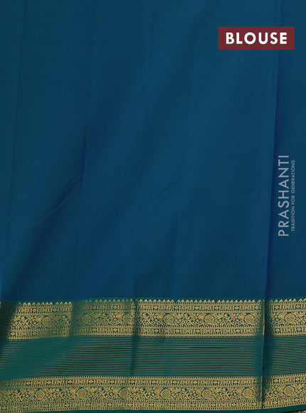 Navy Blue & Green Semi Kanchipram Silk - Buttas