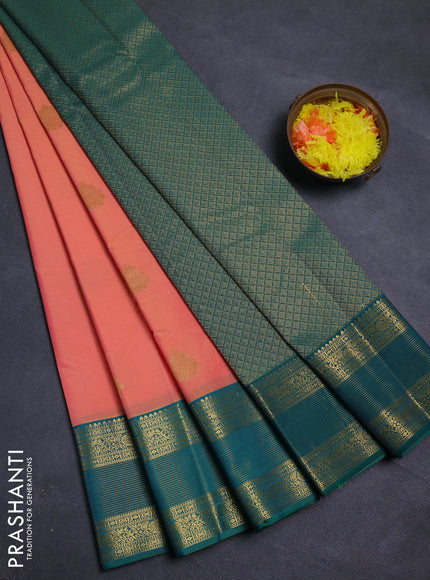 Pale Orange & Green Semi Kanchipram Silk - Buttas