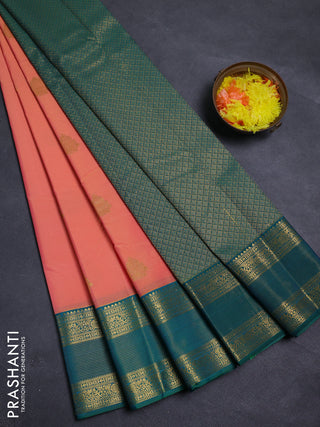 Pale Orange & Green Semi Kanchipram Silk - Buttas