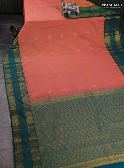 Pale Orange & Green Semi Kanchipram Silk - Buttas