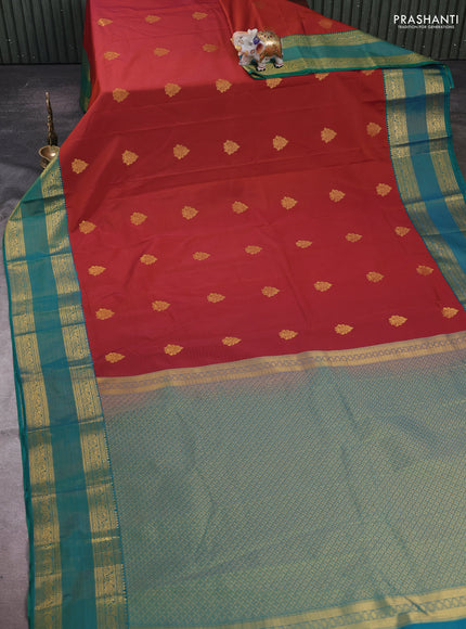 Rust & Green Semi Kanchipram Silk - Buttas