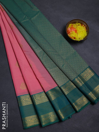 Peach Pink & Green Semi Kanchipram Silk - Buttas