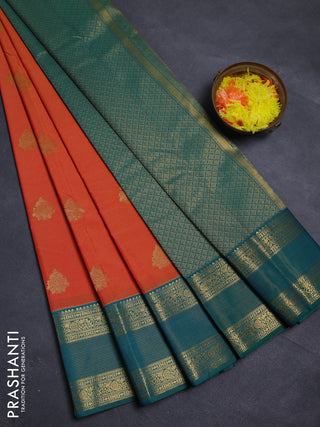 Oranage & Green Semi Kanchipram Silk - Buttas