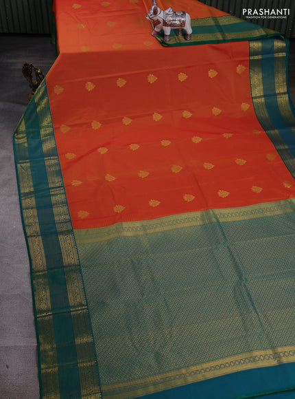 Oranage & Green Semi Kanchipram Silk - Buttas