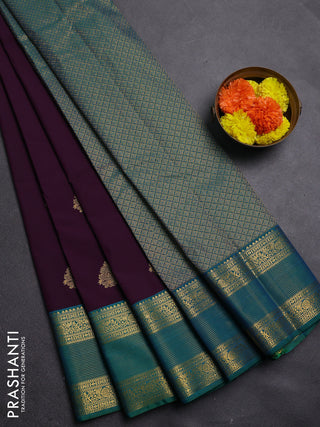 Violet & Green Semi Kanchipram Silk - Buttas