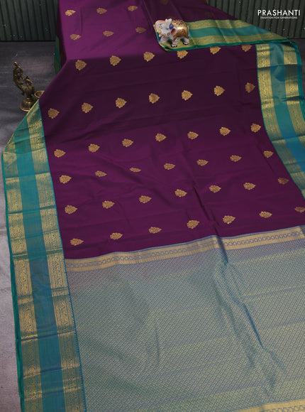Violet & Green Semi Kanchipram Silk - Buttas