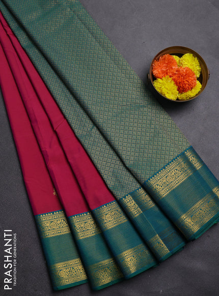 Magenta Pink & Green Semi Kanchipram Silk - Buttas