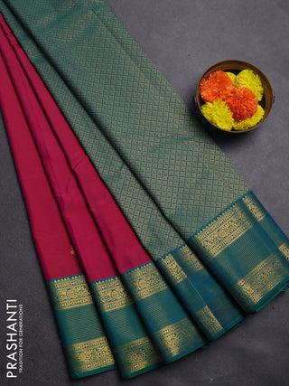 Magenta Pink & Green Semi Kanchipram Silk - Buttas