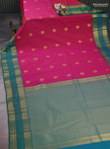 Magenta Pink & Green Semi Kanchipram Silk - Buttas
