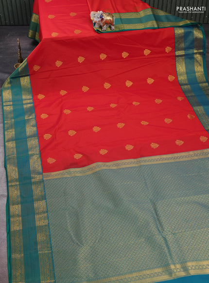 Red & Green Semi Kanchipram Silk - Buttas