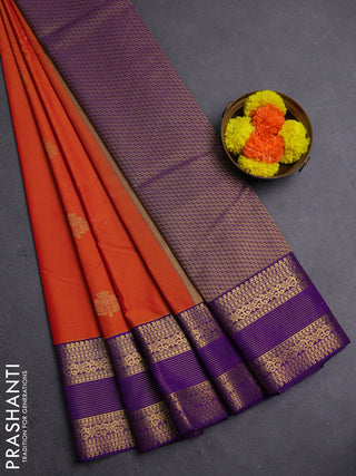 Orange & Purple Semi Kanchipram Silk - Buttas
