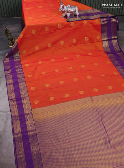 Orange & Purple Semi Kanchipram Silk - Buttas