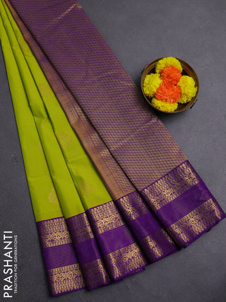 Lime Green & Purple Semi Kanchipram Silk - Buttas