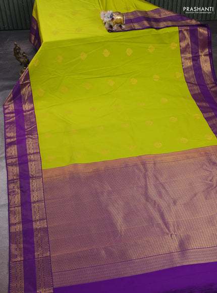 Lime Green & Purple Semi Kanchipram Silk - Buttas