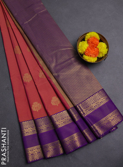 Pink & Purple Semi Kanchipram Silk - Buttas