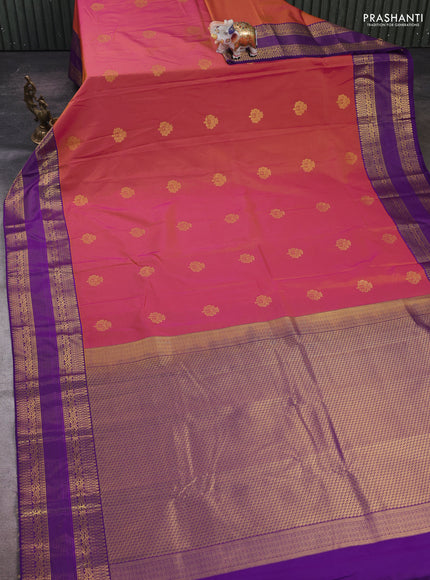 Pink & Purple Semi Kanchipram Silk - Buttas