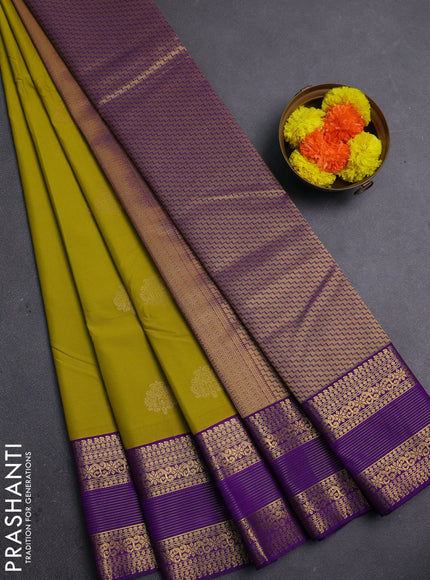 Lime Green & Purple Semi Kanchipram Silk - Buttas