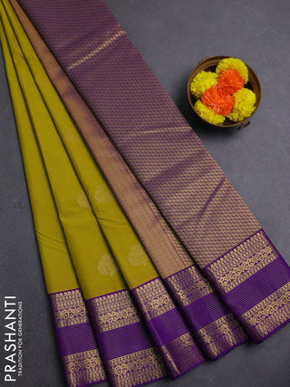 Lime Green & Purple Semi Kanchipram Silk - Buttas