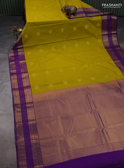 Lime Green & Purple Semi Kanchipram Silk - Buttas