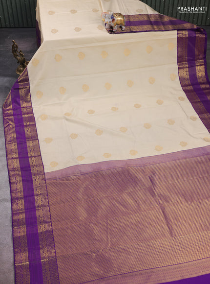 Cream & Purple Semi Kanchipram Silk - Buttas