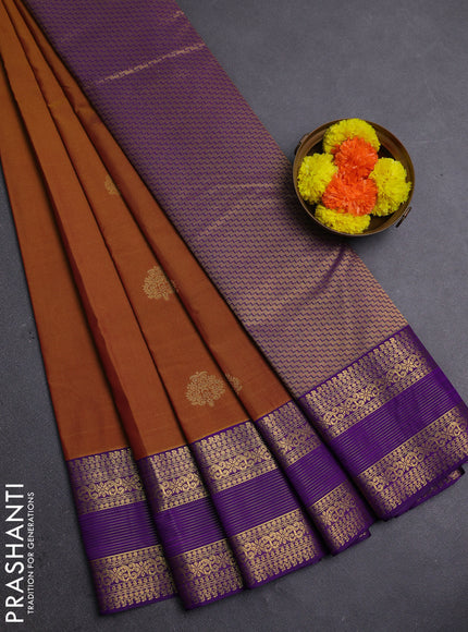 Mustard Yellow & Purple Semi Kanchipram Silk - Buttas