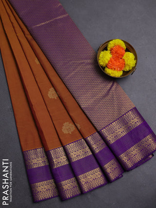Mustard Yellow & Purple Semi Kanchipram Silk - Buttas