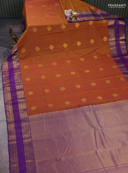 Mustard Yellow & Purple Semi Kanchipram Silk - Buttas