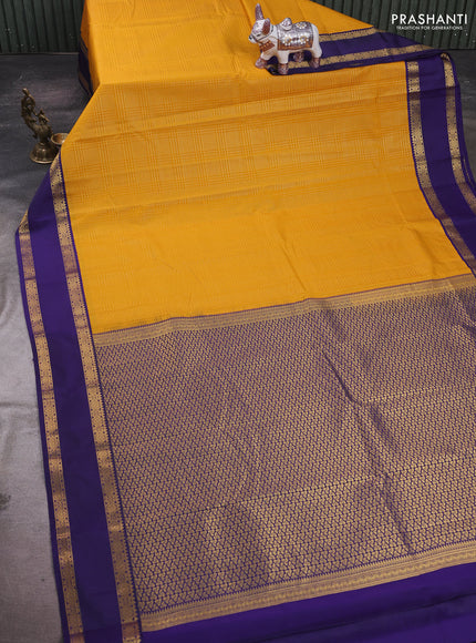 Mustard Yellow & Blue Semi Kanchipram Silk - Checks