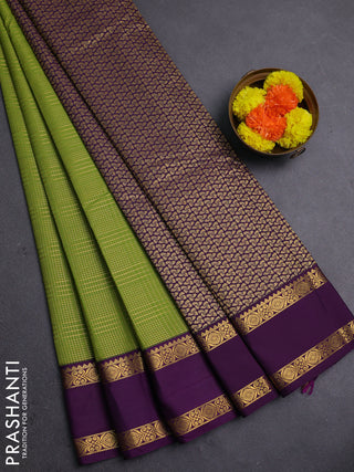 Lime Green & Purple Semi Kanchipram Silk - Checks